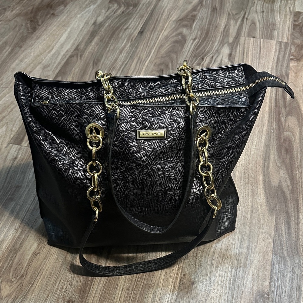 Tahari Black Tote with Gold Accents